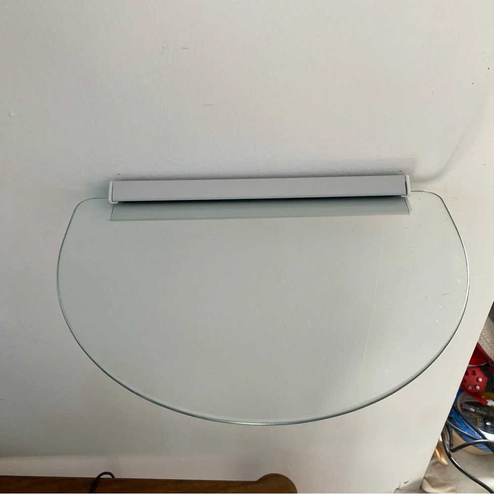 Vintage 1990s Glass Shelf - Half Round Wall Shelf - Floating Shelf - Plant Shelf